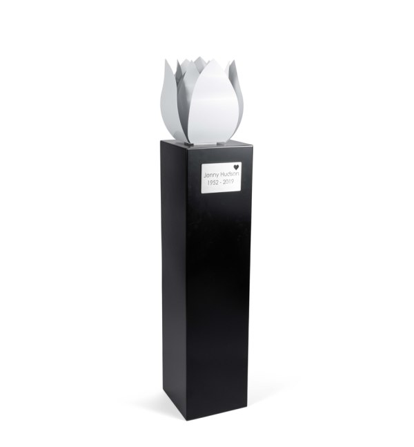 RVS urn - tulp wit groot met zwarte zuil