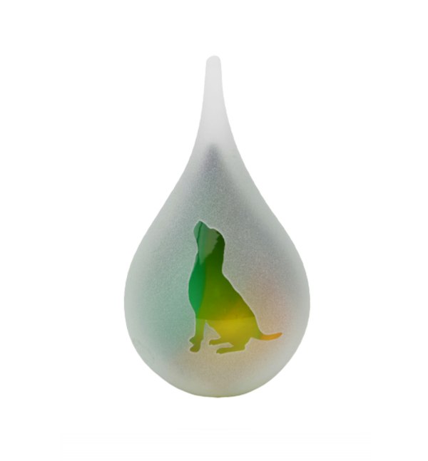 F-U01M-GG Frosted_druppel_medium_gold-green_hondje_260 ml-19 cm web