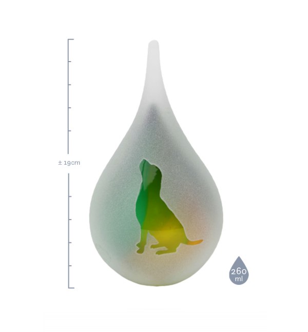 F-U01M-GG Frosted_druppel_medium_gold-green_hondje_260 ml-19 cm web hi