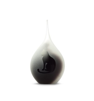 Mini urn – druppel zwart wit poes