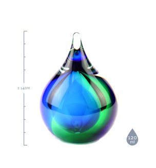 Mini urn – Bubble Blauw/Groen afmetingen