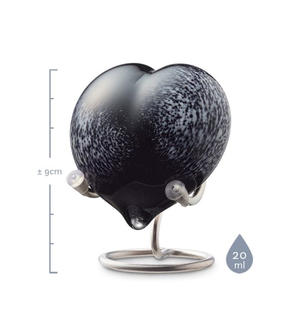 Mini urn - Knuffelsteen hartje zwart/wit met houder