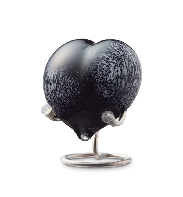 Mini urn - Knuffelsteen hartje zwart/wit met houder