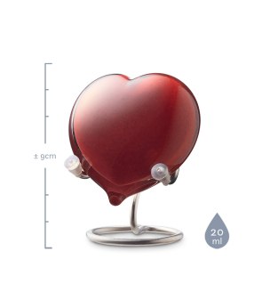 Mini urn - Knuffelsteen hartje rood met houder afmetingen