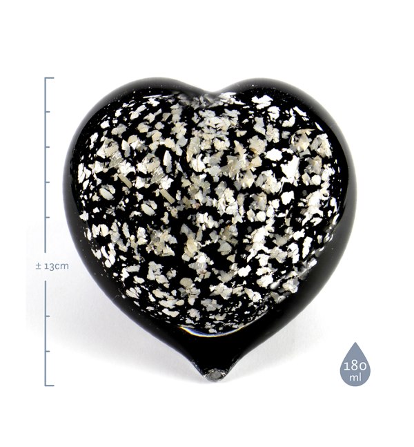 Mini urn - hart zilver zwart afmetingen
