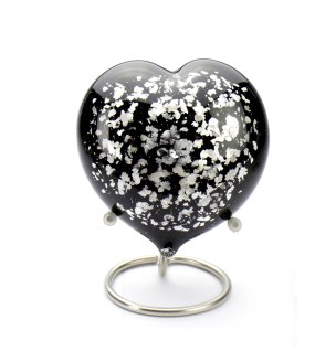 Mini urn - hart zilver zwart met houder