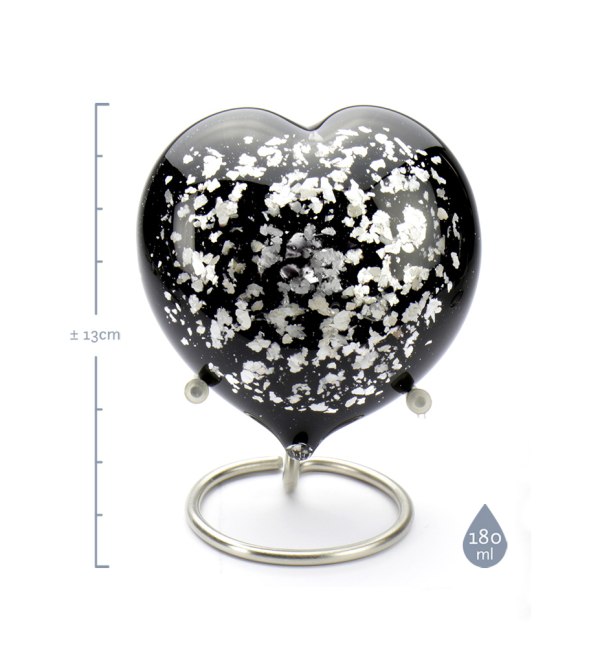 Mini urn - hart zilver zwart met houder